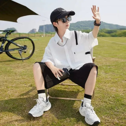 Summer Short-sleeved Shirt 8 To 10 Year Old Boy Clothes Child Sets Boys Clothing 7 Years Children's From 4 Korean Kids Cotton 14