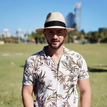 Unisex Panama Straw Hat Wide Brim Summer Beach Sun Protection Fedora Style - Sizes 55-57/58-60/61-64cm (Large/Plus)"