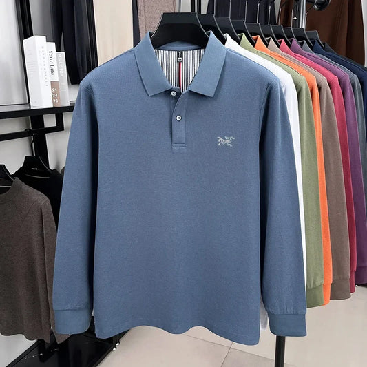 100% pure cotton high-end luxury brand men's long sleeved polo shirt autumn fashion original embroidery design golf top T-shirt