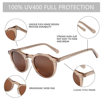 Vintage Round Polarized Sunglasses for Men Women UV400 Protection Sun Glasses