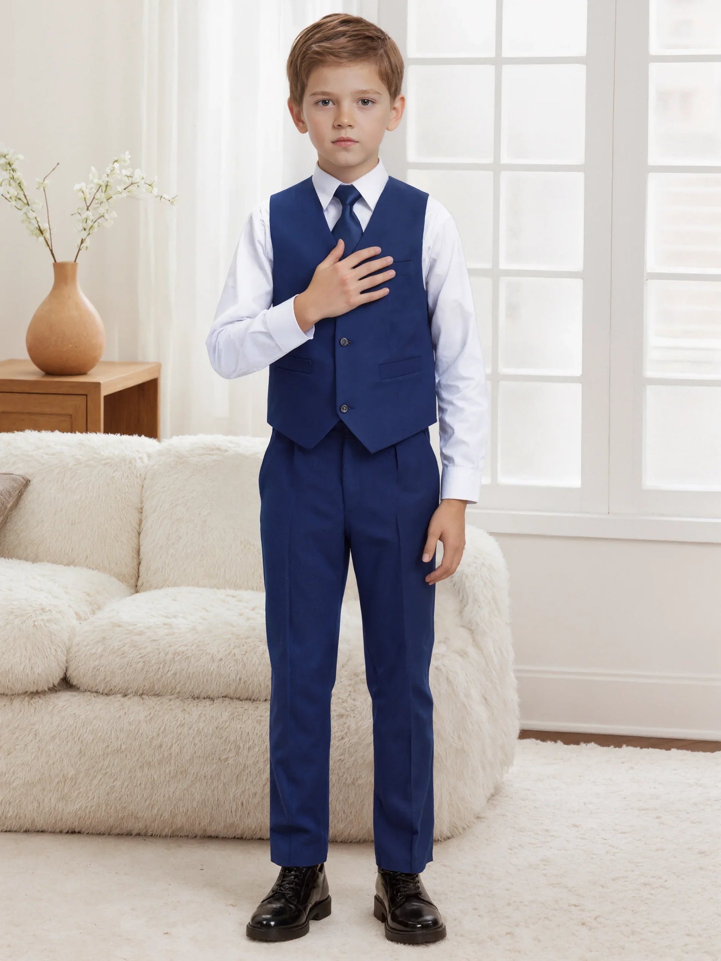 Boys' 2-Piece Suit Set with Vest and Formal Trousers Wedding Formal Attire Children's and Teenage Clothing Suit Sizes 4-16Y