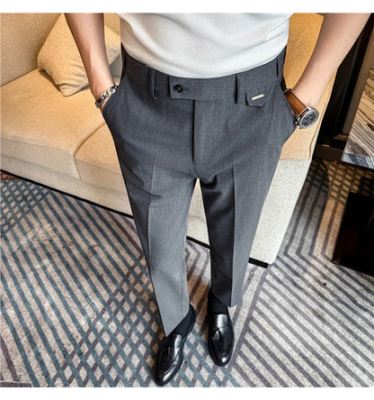 High Quality Modal Acetate Elastic Waist Casual Pants 2026 Spring Summer New Men's Solid Color Slim Fit Business Suit Pants