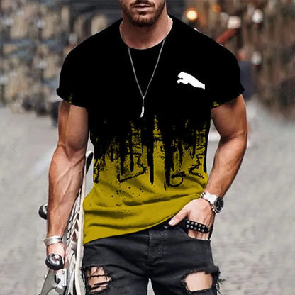 2024 Men's T-shirt gradient design printed casual short sleeved T-shirt outdoor street fashion men shirt plus size clothing ﻿