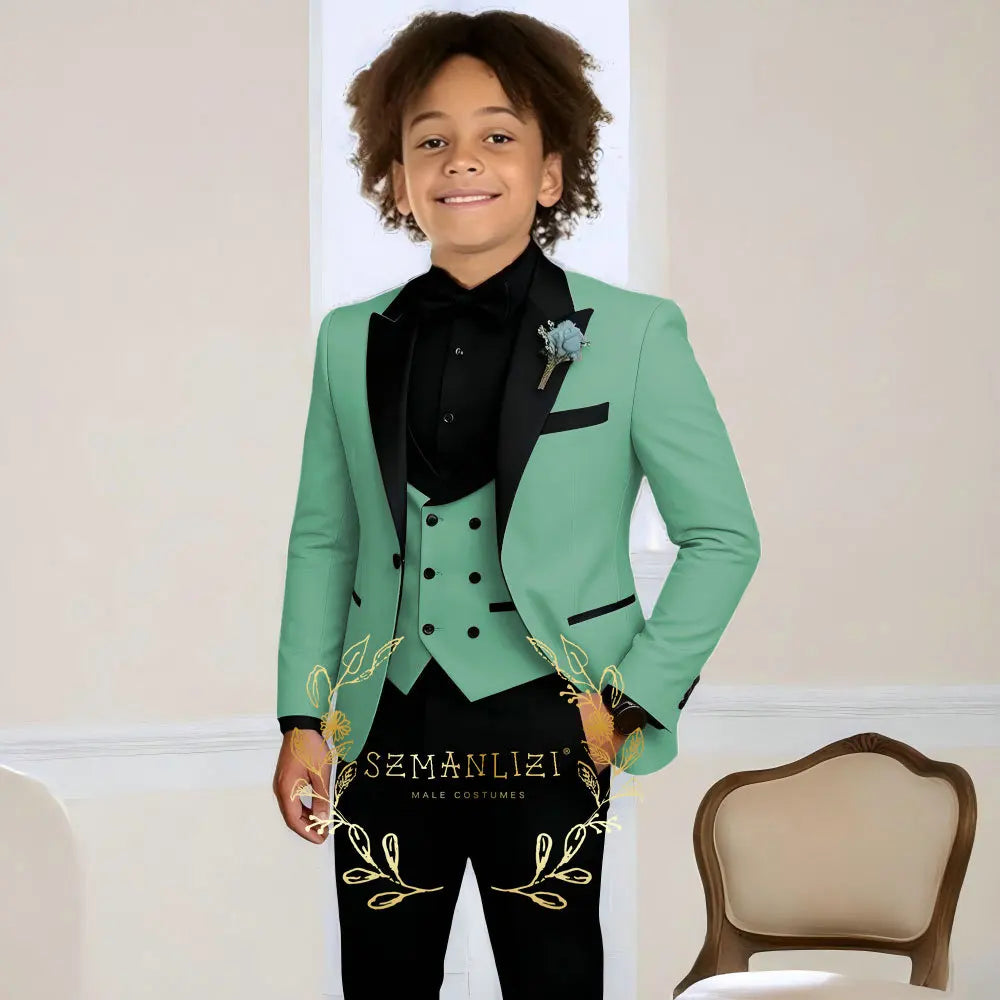 Boys Suit Wedding Tuxedo 3 Pieces Peaked Collar Jacket Pants Vest Child Formal Blazer Set Slim Fit Outfit costume garcon mariage
