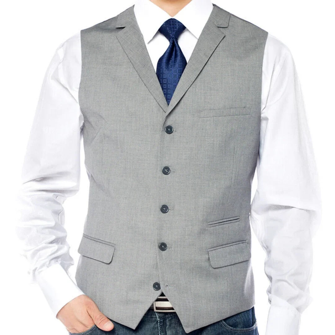 Men Vest Dark Gray Single Button With Lapel Solod Casual Business Waistcoat For Wedding Party Banquet Prom Work Men Suit Vest