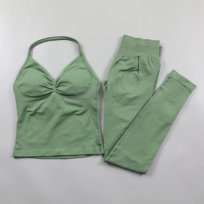 Yoga Longline Strappy Top Leggings Set Women's Backless Camisole Built-In bra Vest High-Waisted Hip Lift Gym Shorts Sports Set