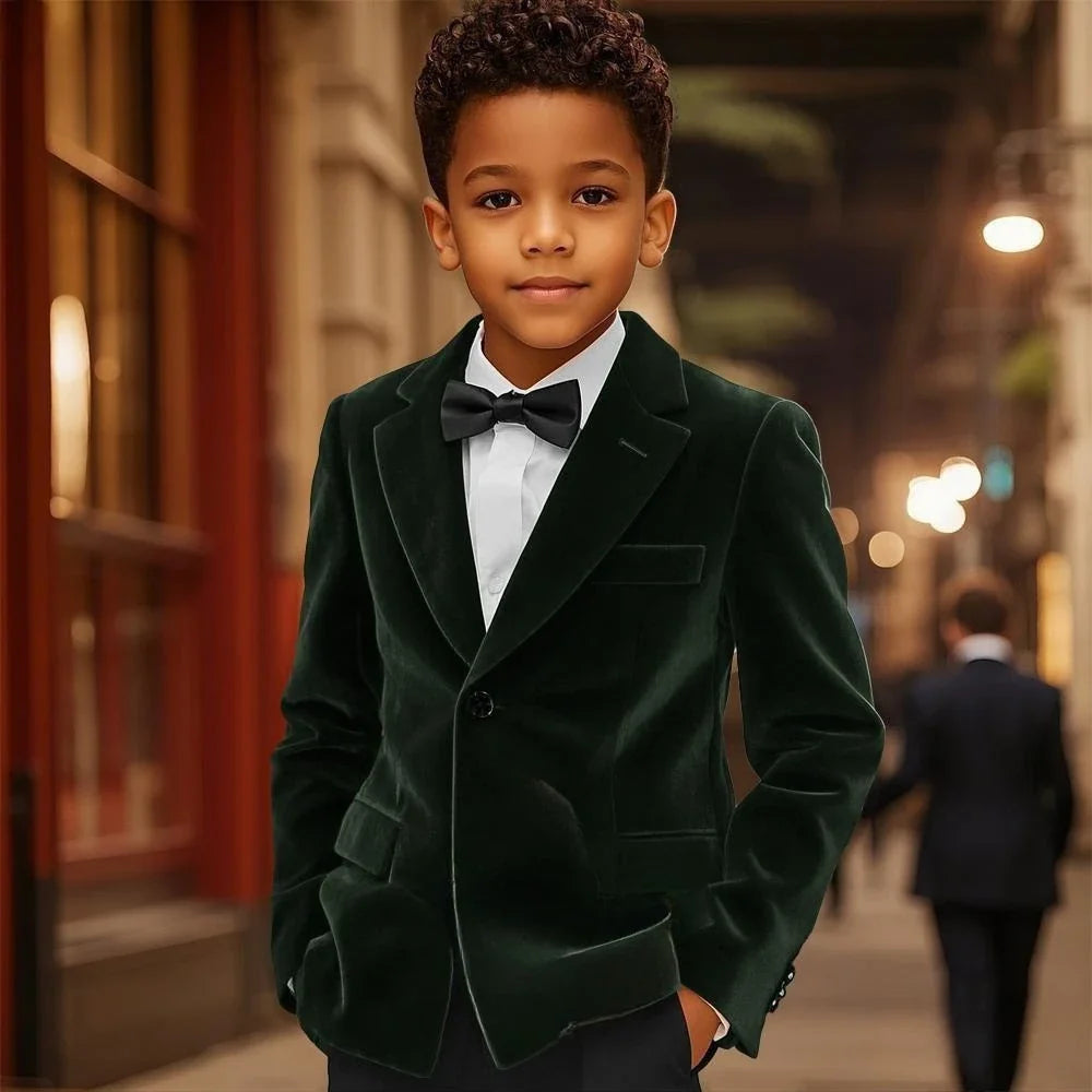 Autumn Velvet Boys Suits 2 Pieces Jacket Pants Piano Performance Outfit Elegant Notched Lapel Kids Suit Set 2-20T