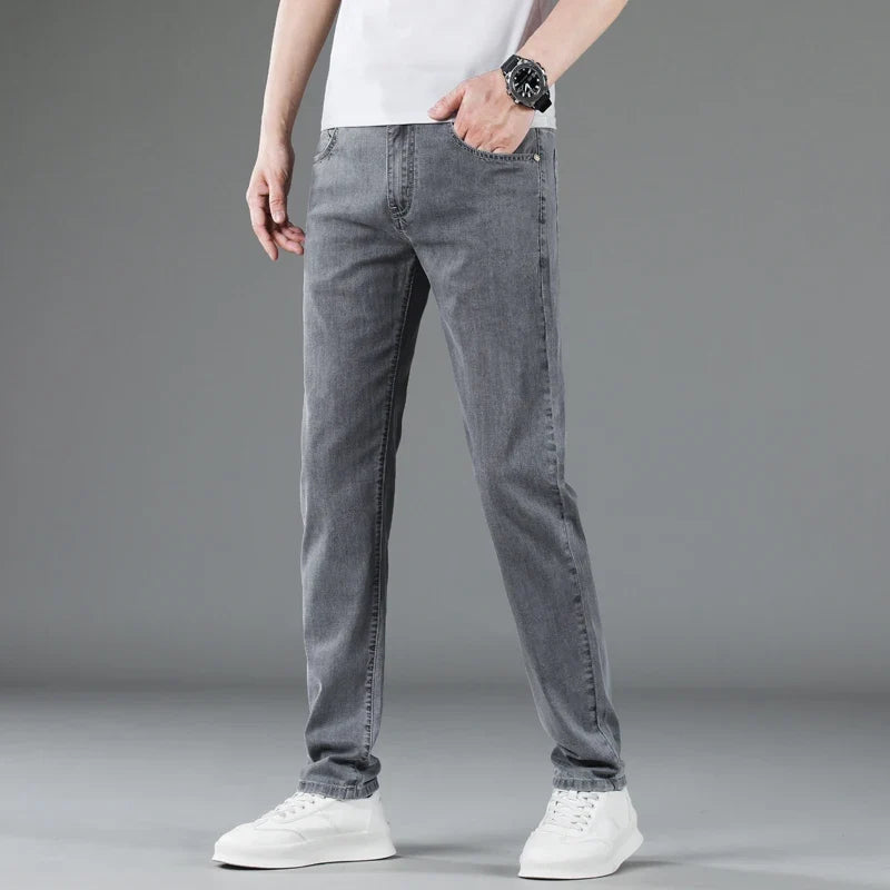 Soft Slim Men's Jeans Summer Thin Straight Business Casual Trousers Fashion Korean Comfortable Cool Brand Man Pants
