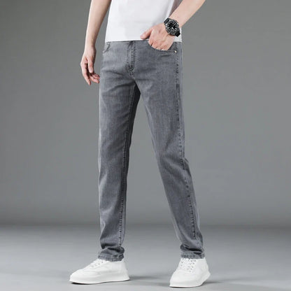 Soft Slim Men's Jeans Summer Thin Straight Business Casual Trousers Fashion Korean Comfortable Cool Brand Man Pants