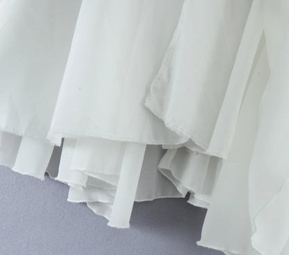 2025 BOHO Women White Big Backless Sling Dress O Neck Back Zipper Loose Swing Mini Short Dresses Holiday Robe