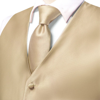 Champagne Mens Vest Tie Set Fashion Paisley Jacquard Western Waistcoat Necktie Hanky Cufflinks Wedding Business Gift Hi-Tie