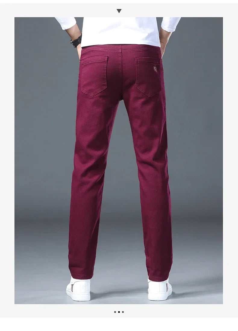Fashion Classic Jeans Men Solid Color Casual Streetwear Hip-hop Trousers Stretch Slim-fit Embroidered Denim Pants