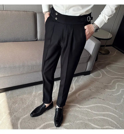 British Style Naples Solid Color High Waist Suit Pants High Quality Men Formal Business Social Party Wedding Casual Trousers