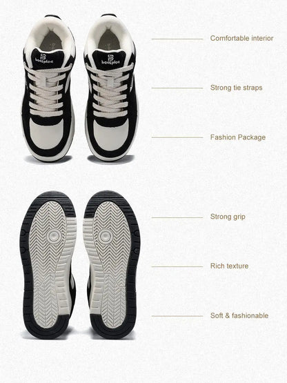 Women Walking Shoes Comfort Leather Casual Sneakers Female Fashion Skateboarding Shoes Non-Slip Height Increase