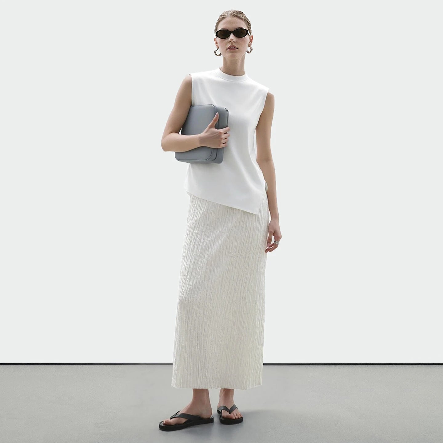 Pleated Women's Skirt 2026 Summer New Elastic Waist Flowy A-Line Midi Skirt Casual Versatile Women's Clothing 12622123