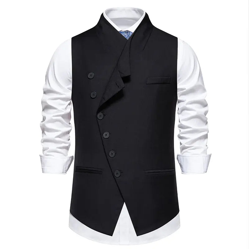Men's Wedding and Party Vest with Diagonal Front Placket and Single-Button Closure