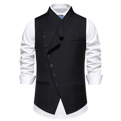 Men's Wedding and Party Vest with Diagonal Front Placket and Single-Button Closure