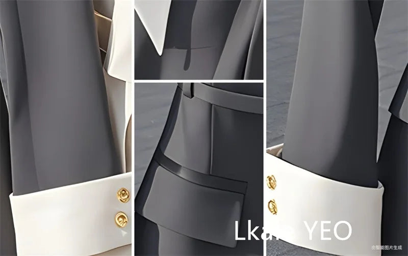 Women's Suit Coat 2025 Spring Autumn Advanced Popular Ladies  Blazer Jacket Casual Fake Two Items Temperament Lady Outerwear