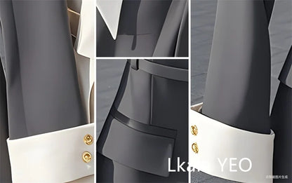Women's Suit Coat 2025 Spring Autumn Advanced Popular Ladies  Blazer Jacket Casual Fake Two Items Temperament Lady Outerwear