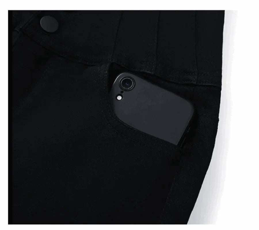 Button Fly Jeans High Waist Front for Women Tummy Control Stretch Denim Black Petite XS - 4XL Dress Pants With Pocket