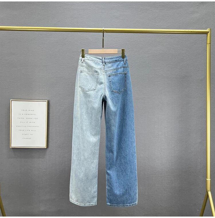 High Waist Wide Leg Jeans Women's Summer Loose Slimming Diamond Embedded Long Pants Break Hole Denim Pants Hong Kong Sle ...