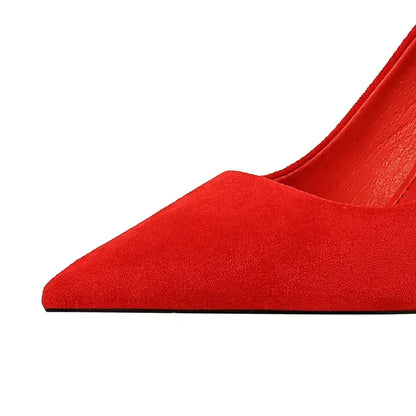 Women 9cm High Heels Daily Party Colorful Suede Pumps Female Scarpins Stiletto Evening Banquet Red Yellow Shoes Plus Size 34-43