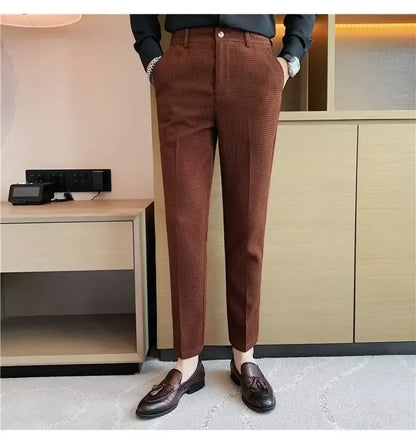 Spring Summer Men's Smart Casual Suit Pants Fashion Slim Fit Solid Color Youthful Vitality Suit Trousers Men Korean Dress Pants