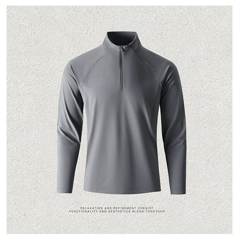 Men's Quick-Dry Half-Zip Long Sleeve T-Shirt – Breathable Four-Way Stretch Athletic Top with UPF50+ Cool Touch for Running & Gym