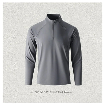 Men's Quick-Dry Half-Zip Long Sleeve T-Shirt – Breathable Four-Way Stretch Athletic Top with UPF50+ Cool Touch for Running & Gym