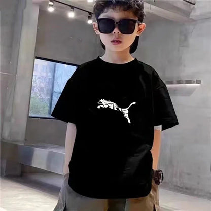 Kids White T-shirt+Shorts Two-Piece Set Print Boys Girls Toddler3-12Yrs Sports Casual Brand Clothes 2026 Summer