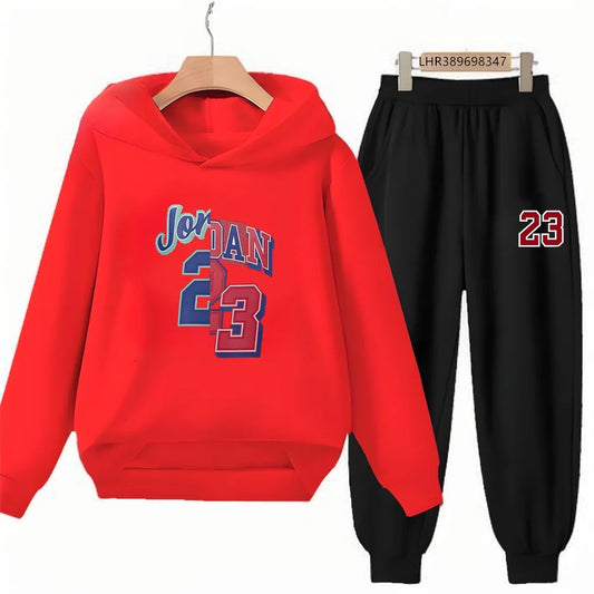 Children Hoodie 3-12 Years Boys Girls Red Casual Tops+Pants Sets Long Sleeves Fashion Kids Basketball Jersey No. 23 Clothes