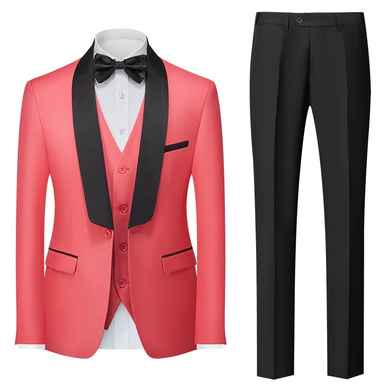 Red Men's Suit 3 Piece, Wedding Party Dress Jacket with Pants Vest, Blue, Green, Gray, Black Available, Asian Size M-5XL 6XL