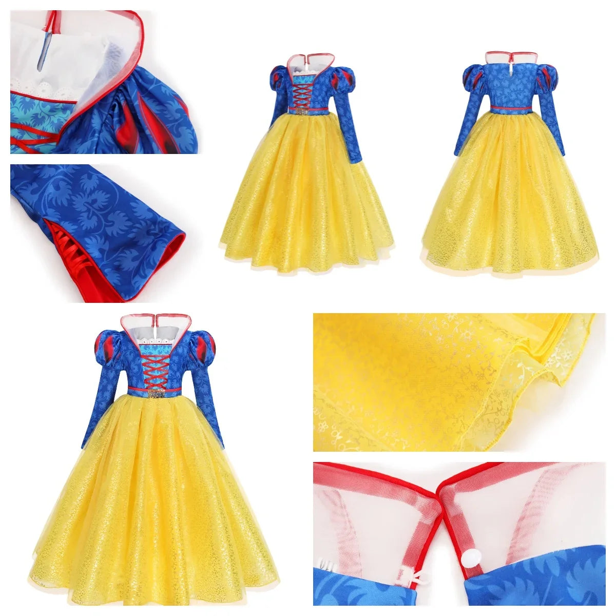 2026 Deluxe Snow White Princess Gown Puff Sleeve Stand Collar Girl Fairy Kid Cosplay Costume Toddler Carnival Apparel Dresses
