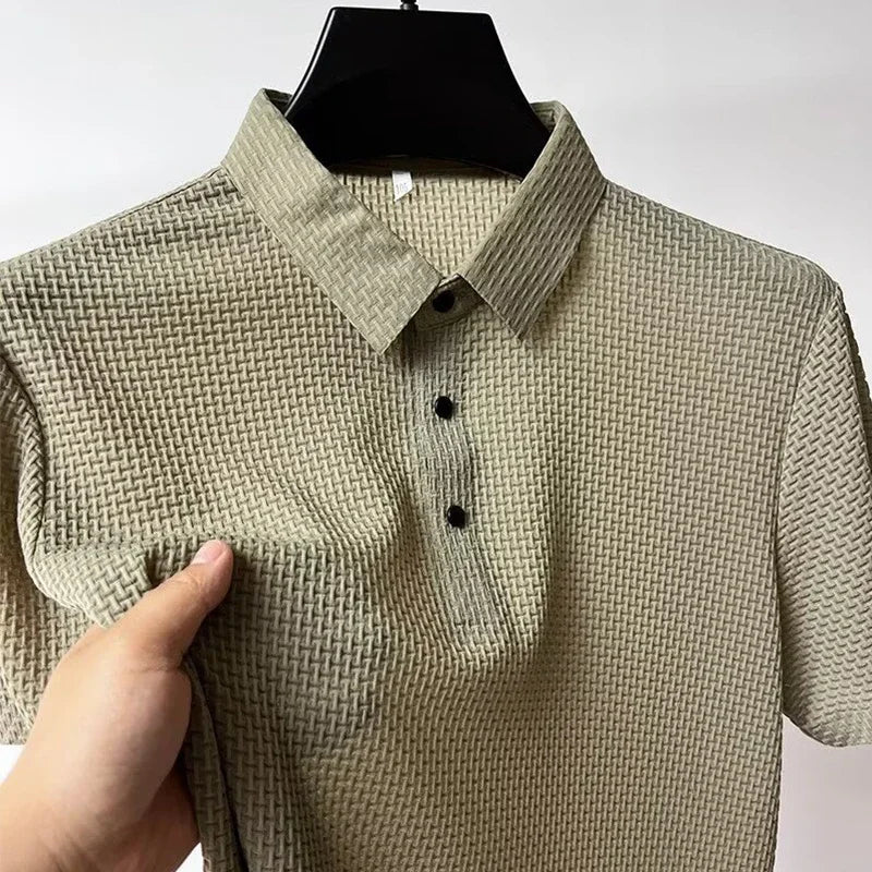 Men's Bone Flower Solid Color Polo Shirt Business Casual Short Sleeve Summer Breathable Versatile Top