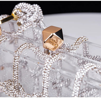 New Diamond Clear Acrylic Box Evening Clutch Bags Women Boutique Woven Knotted Rope Rhinestone Purses And Handbags Wedding Party