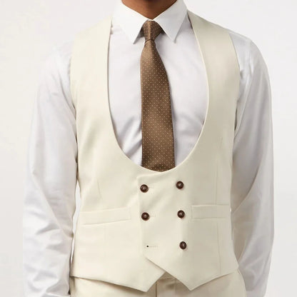 Men Vest White Double Button With Pocket Solid Waistcoat For Wedding Banquet Business Work Office Casual Daily Men Suit Vest