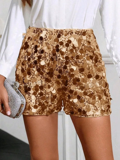 Women's Summer Sequin Shorts Shimmering Sequin Straight-Leg Shorts Sexy Nightclub-Style Fitted Shorts Carnival Party Outfit