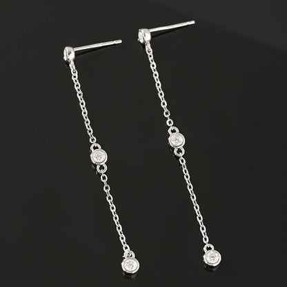 2.5mm Bubbles Tassel All Moissanite Drop Earrings for Women Sparkling Round Cut Female Jewelry S925 Sterling Silver