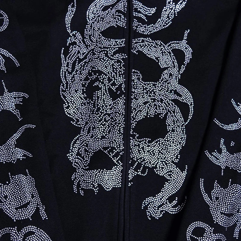 Y2K Rhinestone Cobweb Zip Up Oversized Sweatshirt 2022 Autumn Goth Hoodie Men Women Grunge Hooded Jacket Streetwear Y2K Clothing