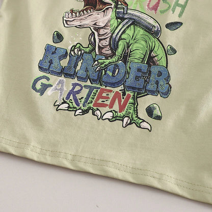 Summer New Boys' Short-Sleeved Set Boys' Casual Cartoon Dinosaur T-Shirt + Casual Denim Shorts Children's Cute Comfort Clothes