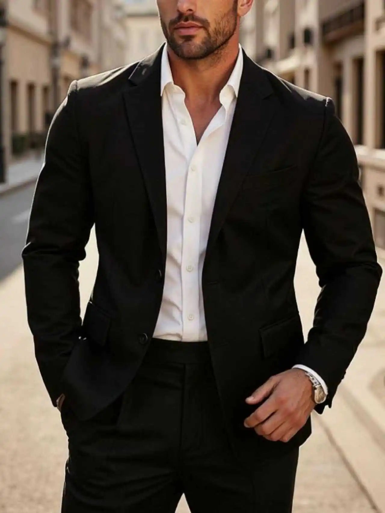 Men's Spring and Autumn New Leisure Solid Color Long Sleeve Suit Jacket Men's Two-button Suit