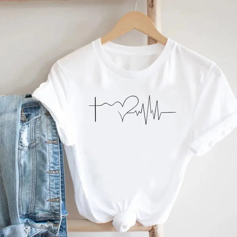 Women's Geometric Floral Print European and American Clothing Short Sleeve T-shirt Women Clothes  Tops  Harajuku