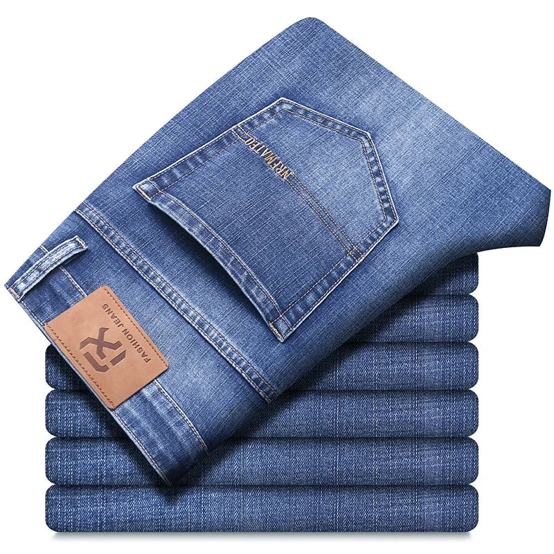 New Spring Summer Plus Size 40 42 44 Men Straight Loose Jeans Business Fashion Denim Stretch Pants Male Brand Trousers