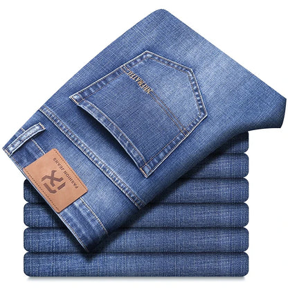 New Spring Summer Plus Size 40 42 44 Men Straight Loose Jeans Business Fashion Denim Stretch Pants Male Brand Trousers