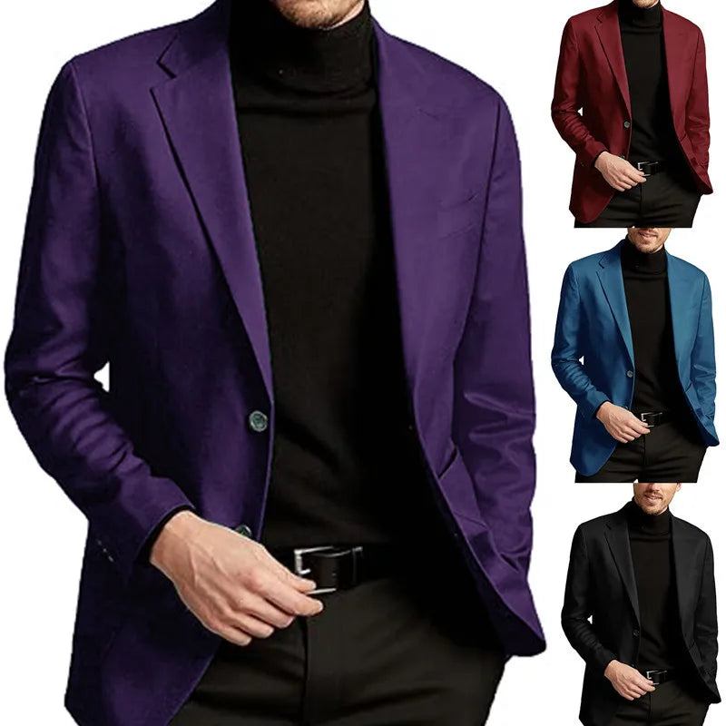 Spring Autumn Men's Business Casual Blazers Solid Fashion Suit Outwear Male Single Breasted Turn Down Collar Office Suit Jacket