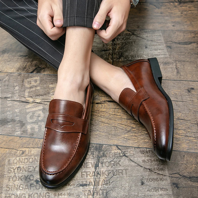 Mens Dress Wedding Fashion Office High Quality Leather Comfy Business Formal Italy Driving Loafers Shoes for Men Plus Size 38~48