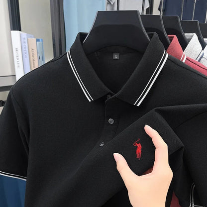 Fashion brand 100% cotton summer new item men's original pony embroidered polo shirt comfortable and breathable short sleeve top