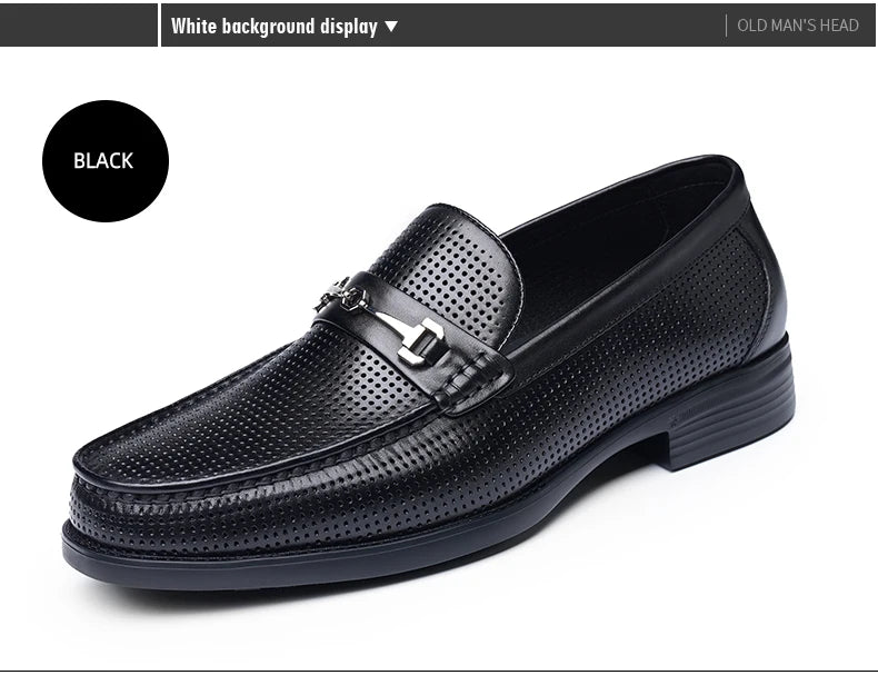 Men's bean shoes, genuine leather hollow out breathable business casual dad leather sandals, soft soled loafers10790DW