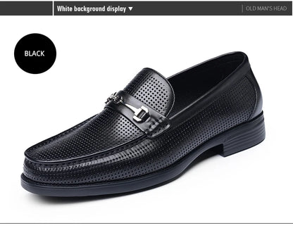 Men's bean shoes, genuine leather hollow out breathable business casual dad leather sandals, soft soled loafers10790DW