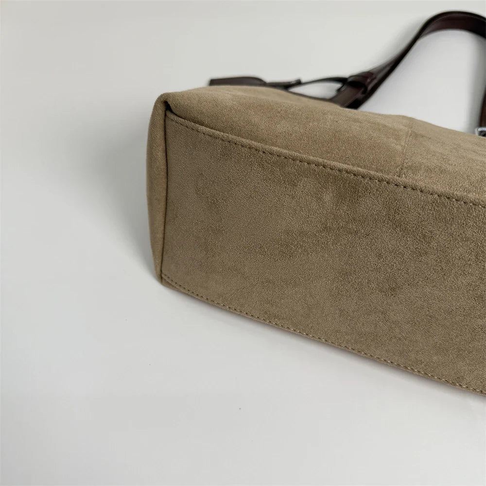 2026 Autumn Retro Suede Shoulder Bags for Women Faux Patchwork PU Underarm Armpit Bag Work Travel Casual Street Designer Handbag